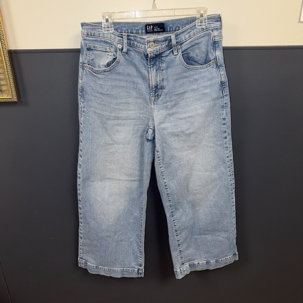 GAP Denim Blue Jeans Women's 12/31R High Rise WIDE Leg Crop Stretch Streetwear